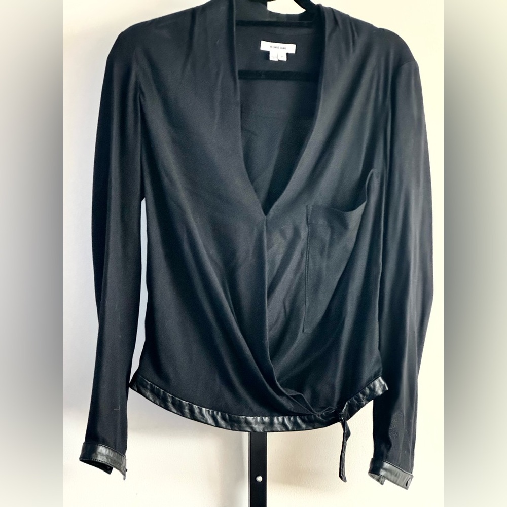 Helmut Lang Black Faux Wrap Top Leather